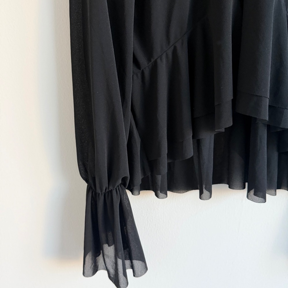 Zara‎ Sheer Black Flowy Fit Ruffled Hem Size Medium - Picture 5 of 12
